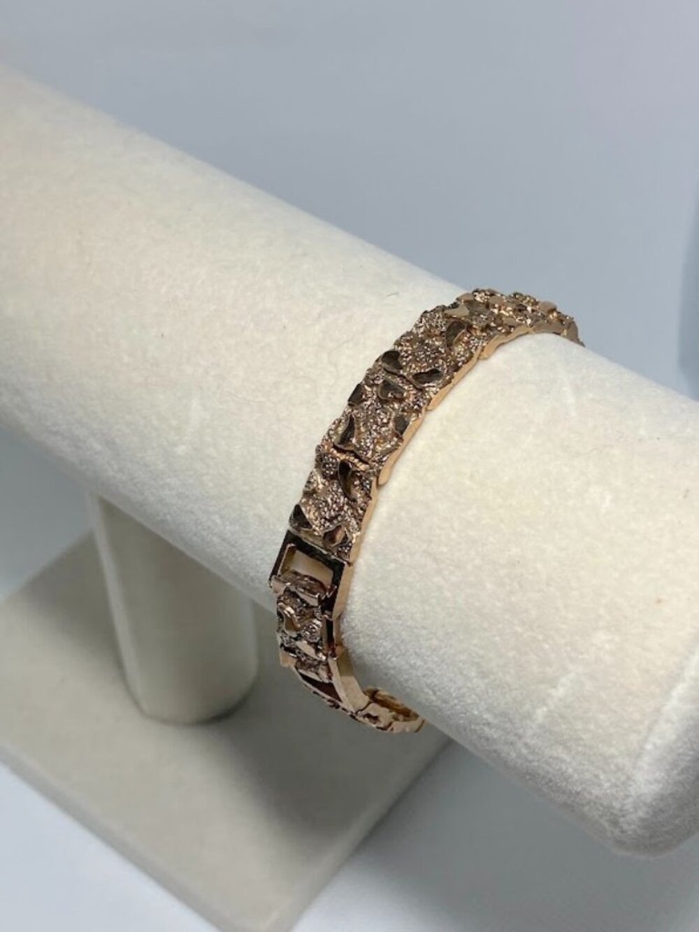 925 Sterling Silver Vintage Rose Gold Tone Nugget Link Bracelet Textured Unisex